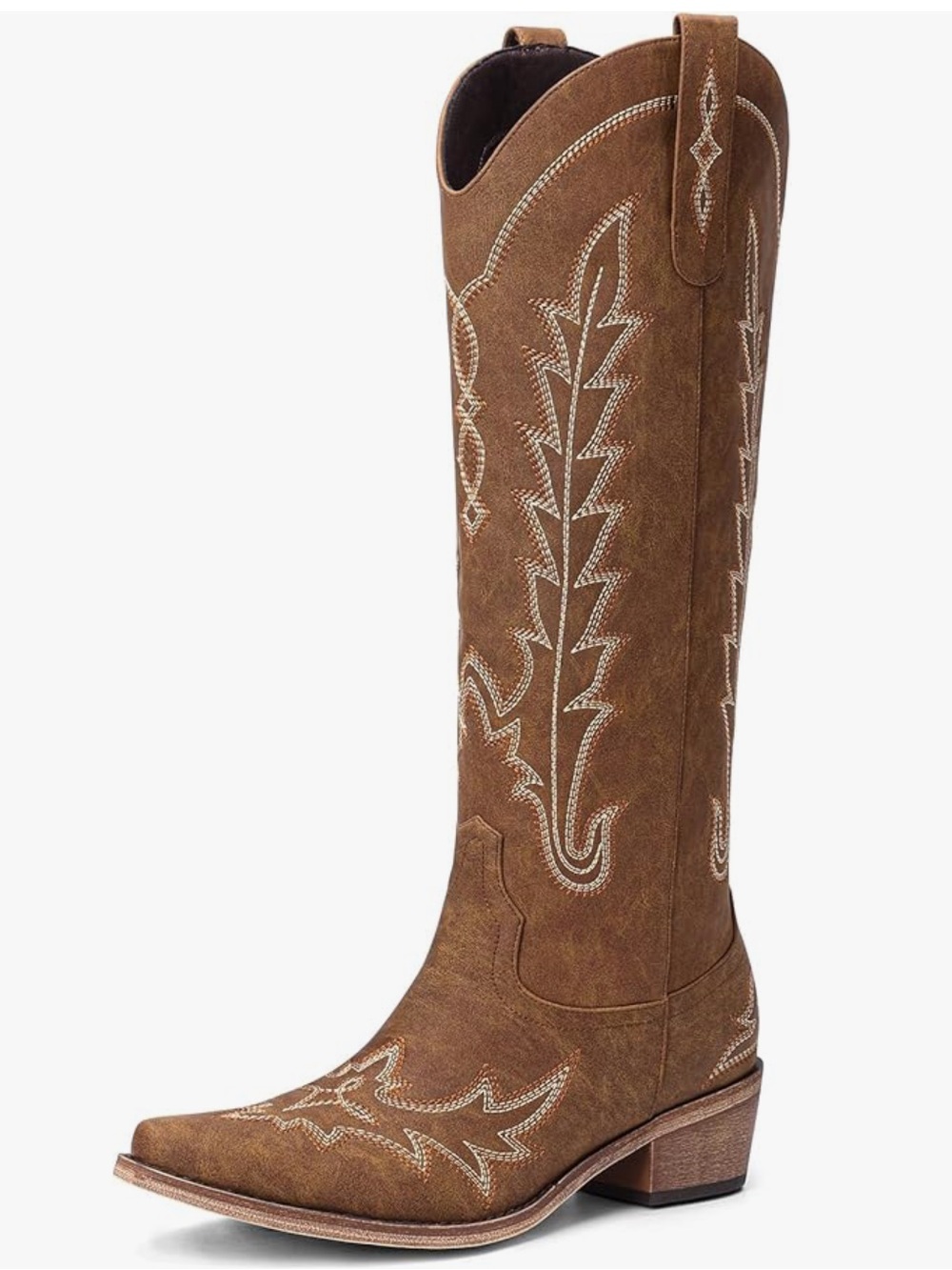 Tall Brown Western Cowgirl Boots with Embroidered Detail